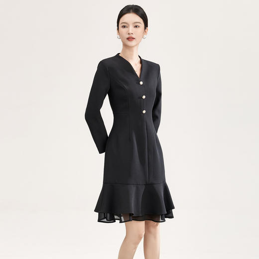 「高货wl」全新升级【铂金会员358/天猫479/差价121】(03931)洛诗琳气质职业通勤风连衣裙2026春季新款V领收腰鱼尾裙 商品图0