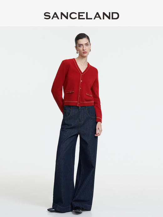 三石一澜SANCELAND女装春季羊毛羊绒V领开衫SK15501046 商品图1