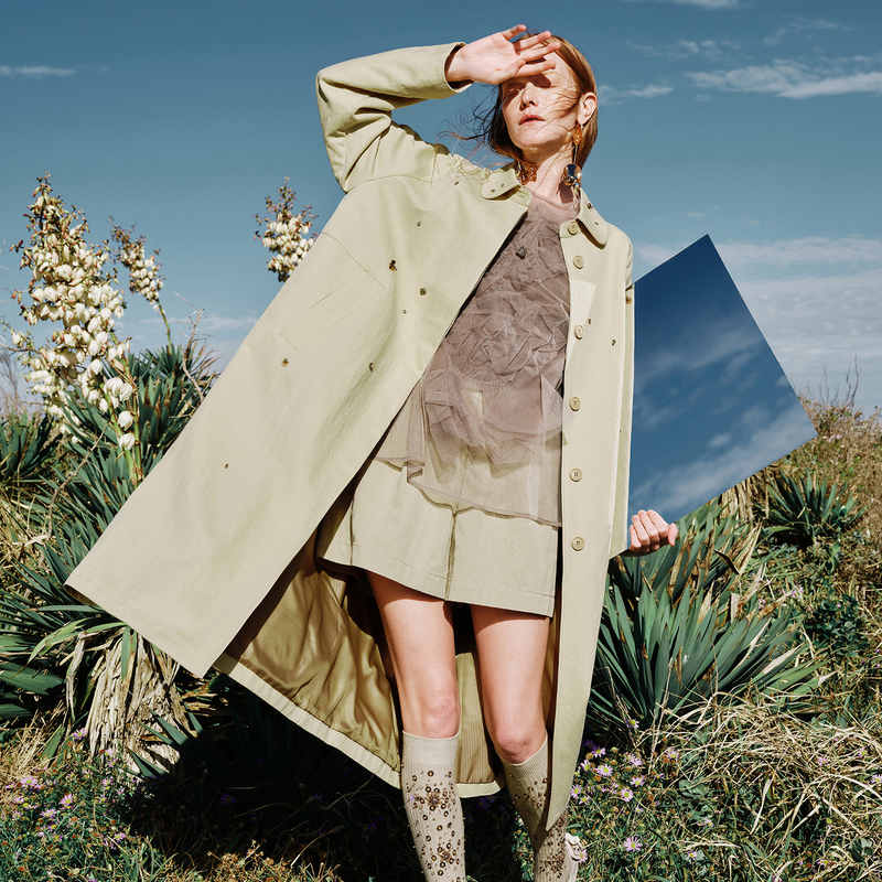 谜底廓形风衣长袖2026年春季新品质感钉珠简约长外套女261ME0217