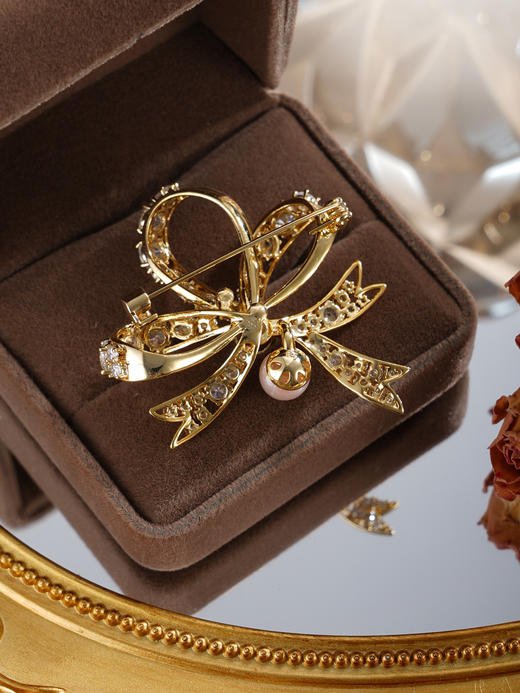 子佩集【清辉织梦】珍珠惜王妃胸针【XXXZ248】7mm珠镀金丝带蝴蝶结2601 商品图5