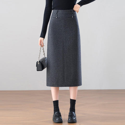 「自」全新升级【铂金会员146/天猫199/差价53】(52255)洛诗琳轻熟风毛呢半身裙2026新款高腰显瘦通勤直筒中长裙 商品图1