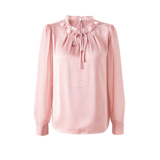 「高货wl」全新升级【铂金会员238/天猫319/差价81】(04229)洛诗琳2026春季新款法式提花肌理感绉缎拼乔其纱长袖衬衫 商品图4