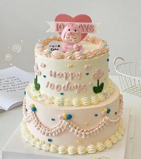 【臻品系列】---【粉色蛇宝宝 花边手绘款】女孩、周岁生日蛋糕