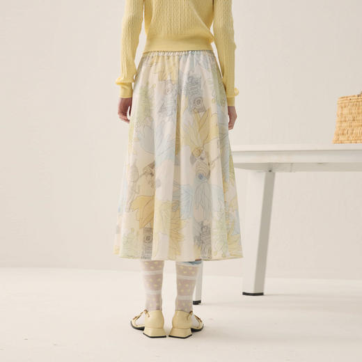 谜底印花半裙2026春季新品彩铅橡筋腰温柔浪漫中长裙女261MB0212 商品图2