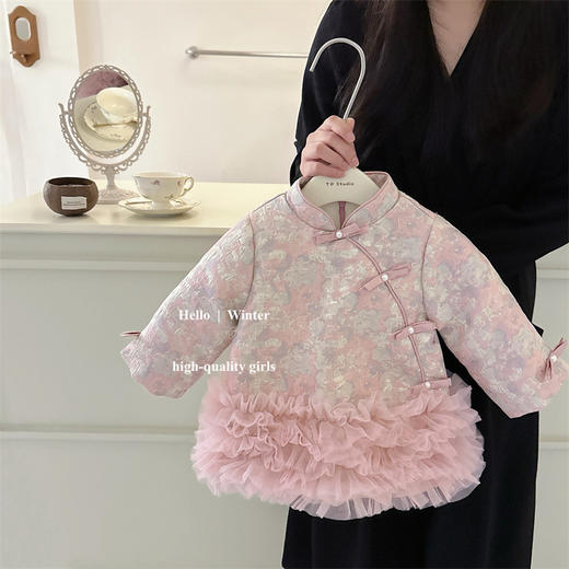 唐装拜年服女童汉服秋冬儿童周岁礼服宝宝喜庆过年衣服中国风 商品图5