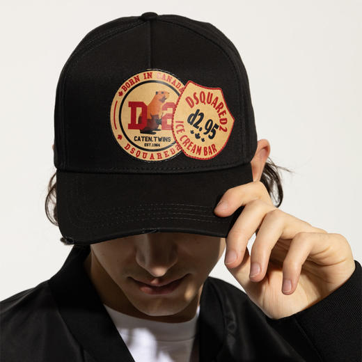 DSQUARED2 男士徽标贴片棉质棒球帽 黑色 BCM0929 05C00001 2124 商品图3