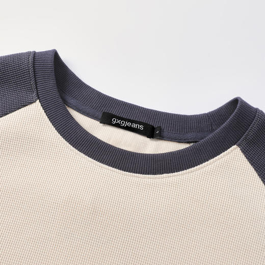 gxgjeans 男装【肌理感】男士长袖T恤25秋款撞色拼接亲肤透气内搭情侣打底衫K&C 商品图7