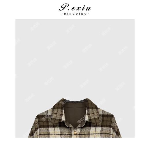 04-6潘依绣丁丁宠粉复古撞色毛呢格子韩系减龄衬衫外套 Q3441 商品图3