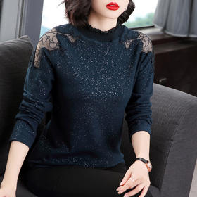 丁摩高领性感镂空洋气小衫内搭亮丝上衣2250