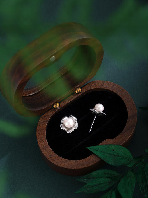 子佩集【花妍月魄】银S925珍珠惜王妃耳钉【XXED020】6mm珠五瓣花玫瑰2601 商品图2