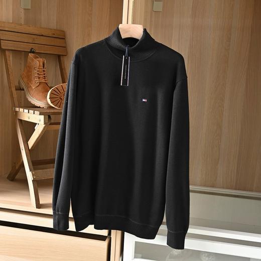 汤米2026秋冬男士经典纯色刺绣小标高领打底毛衣 商品图1