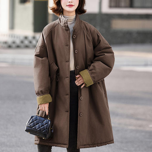 丁摩 中长款休闲立领加厚棉衣过膝棉服LF24191 商品图2