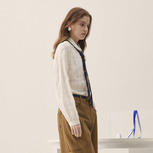 谜底立体提花衬衣长袖2026年春季新品奶油色雅致衬衫女261MC0242 商品图1