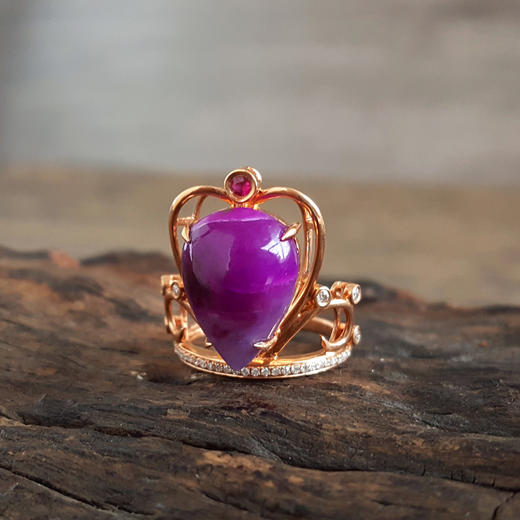 AU750玫瑰金镶钻镶天然细腻皇冠造型紫罗兰舒俱来戒指18.8*14.7MM（皆取最大值）11号（戒圈可改）120126XY04 商品图4