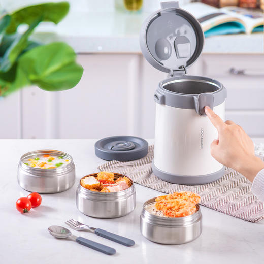 6943819105730 乐扣乐扣Lock&Lock 【上学专用】大容量三层保温桶便携背带便当盒保温饭盒露营踏春【白色1.68L】 商品图1