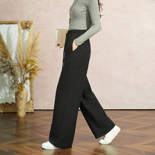 百媚生 天丝苎麻棉裤25冬新款直筒裤防寒保暖加棉女裤TDA-8832 商品图3