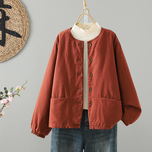 百媚生 文艺复古加厚外套女圆领单排扣夹棉棉袄保暖外套  B117 商品图2