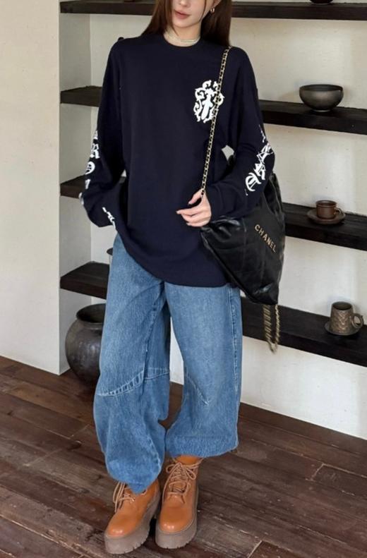 女款宽松印花长袖T恤la009 商品图3