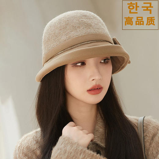 丁摩 赫本风卷边蝴蝶结羊毛渔夫帽子女韩国秋冬轻奢保暖礼帽盆帽潮5ZF-3126 商品图4