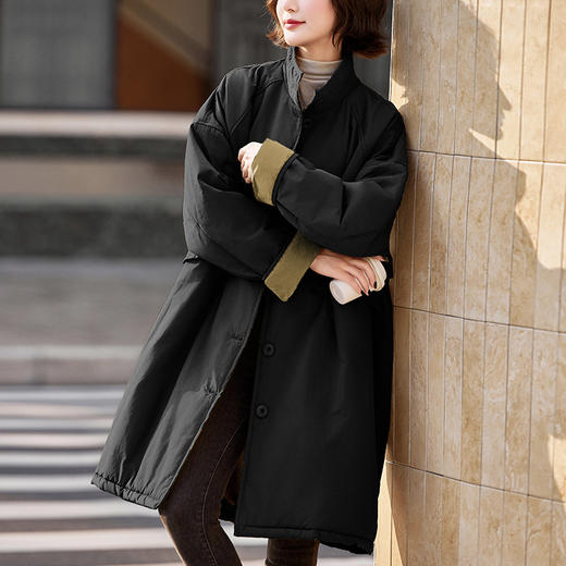 丁摩 中长款休闲立领加厚棉衣过膝棉服LF24191 商品图3