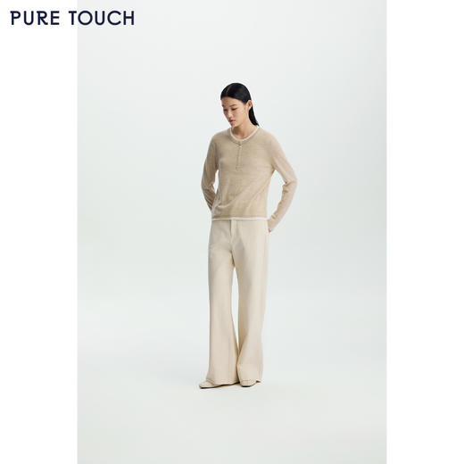 商场同款PURE TOUCH女装26春夏新款圆领羊毛针织衫撞色领宽松毛衣 商品图3