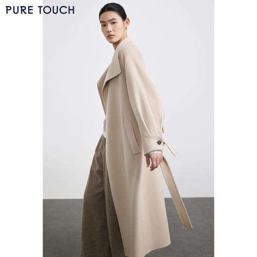 商场同款PURE TOUCH女装25秋冬羊绒毛呢大衣立领系带中长款外套 商品图4