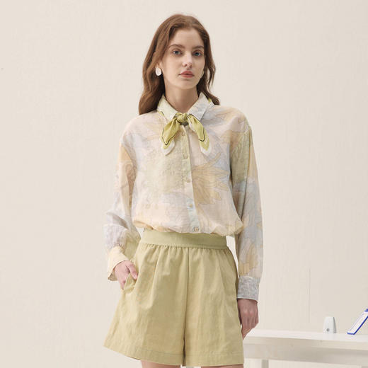 谜底花色衬衣长袖2026春季新品原创彩铅印花艺术衬衫女261MC0211 商品图0