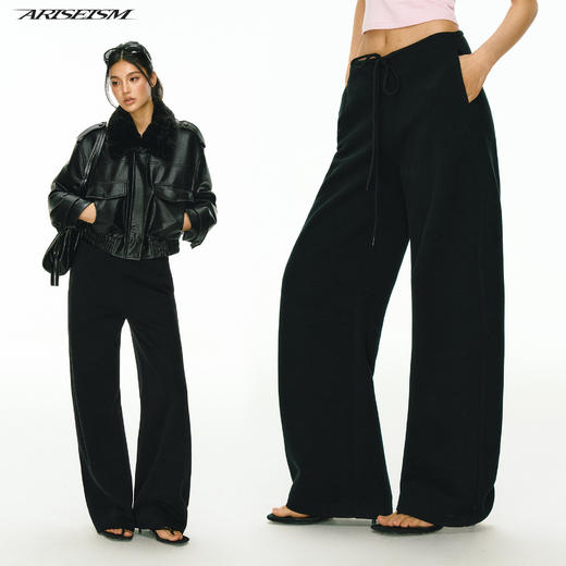 Ariseism 松弛感抽绳腰头高腰阔腿弯刀卫裤女冬季新款休闲长裤子 商品图0