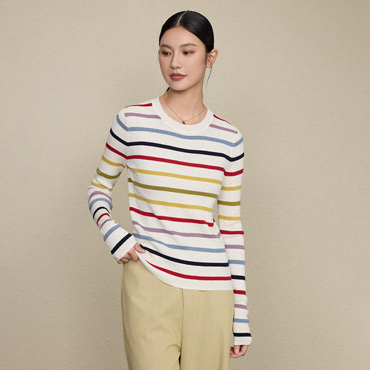 「高货rp」全新升级【铂金会员257/天猫339/差价82】(51416)洛诗琳气质彩虹条纹羊毛衫2026新款坑条修身打底针织毛衣 商品图3