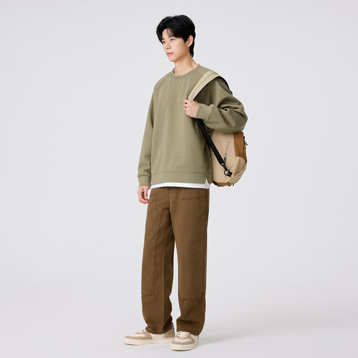 gxgjeans 男装撞色拼接假两件男士圆领卫衣2025秋款宽松日常通勤校园打底衫K&C 商品图1