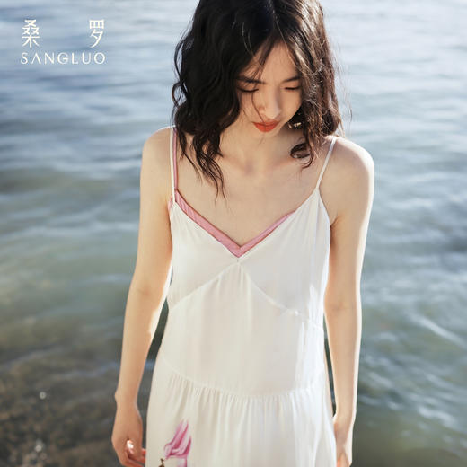 东方鸢尾』桑罗假两件V领吊带裙桑蚕丝女睡裙可外穿 商品图1