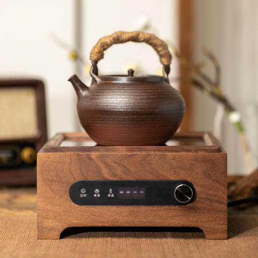 实木电陶炉煮茶搭配提梁烧水壶一套煮茶炉陶壶可定时保温 商品图0