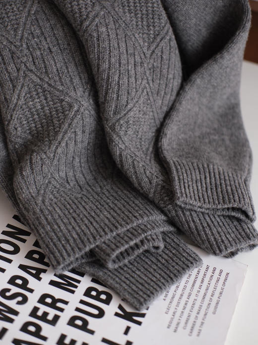 100%绵羊毛高克重提花款菱形格百搭毛衣 商品图10