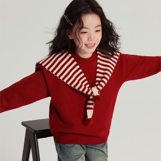 新年氛围制造机｜SIIJJEYY枝辑 「马上好运」亲子新年毛衣 软糯挺括，质感车厘子红/柚红色 男女同款 100-170码 商品图2