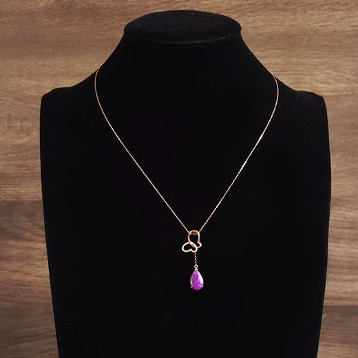 AU750玫瑰金镶钻镶天然细腻蝴蝶造型紫罗兰舒俱来吊坠项链37.5*9.5*3.9MM（皆取最大值）链长：45CM（长度可调节）120126XY02 商品图8