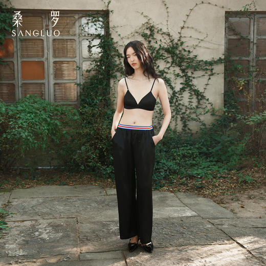 百搭神器』桑罗睡裤桑蚕丝中低腰黑色阔腿裤女外穿休闲裤 商品图0