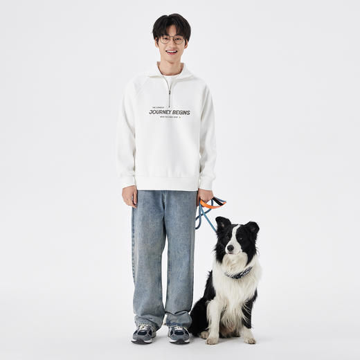 gxgjeans 男装情侣款拉链半开襟卫衣2025秋款日常通勤运动百搭男士套头卫衣K&C 商品图3