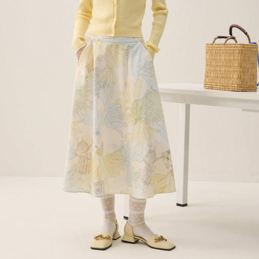 谜底印花半裙2026春季新品彩铅橡筋腰温柔浪漫中长裙女261MB0212 商品图0