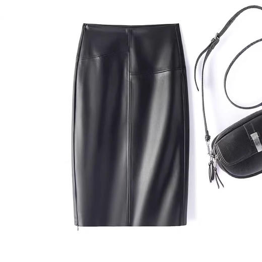 丁摩 真皮皮裙女中超长款绵羊皮半身直筒包臀裙Q2228 商品图0