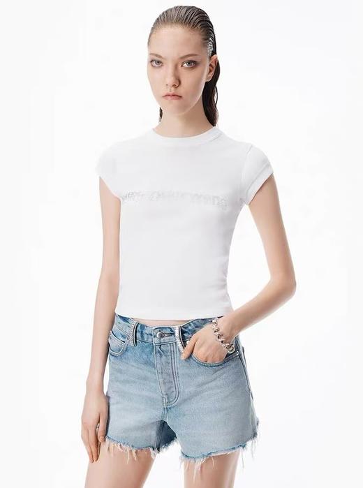 女款闪钻毛边洗水牛仔短裤la002 商品图3