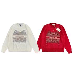 F011213节日限定大刺绣贴钻针织女款圆领毛衣