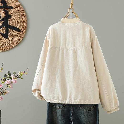 百媚生 文艺复古加厚外套女圆领单排扣夹棉棉袄保暖外套  B117 商品图1