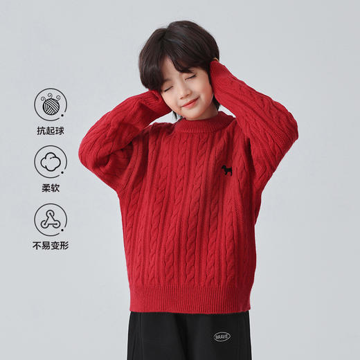 新年氛围制造机｜SIIJJEYY枝辑 「马上好运」亲子新年毛衣 软糯挺括，质感车厘子红/柚红色 男女同款 100-170码 商品图8