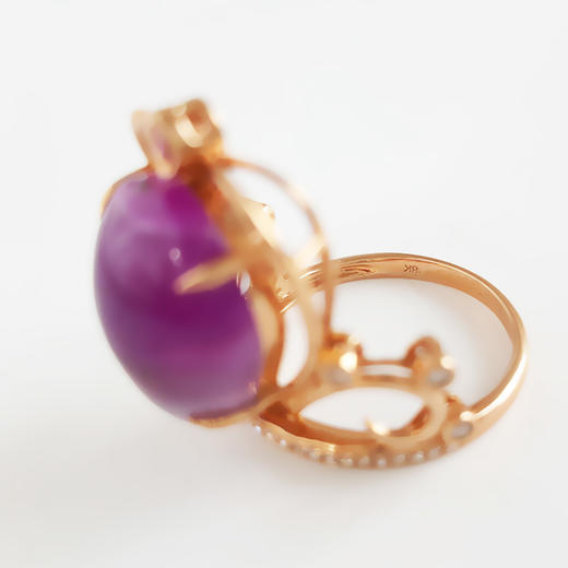 AU750玫瑰金镶钻镶天然细腻皇冠造型紫罗兰舒俱来戒指18.8*14.7MM（皆取最大值）11号（戒圈可改）120126XY04 商品图3