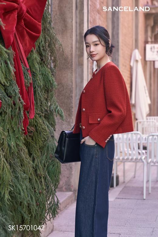 三石一澜SANCELAND女装绵羊毛小香风短款外套SK15701042 商品图0