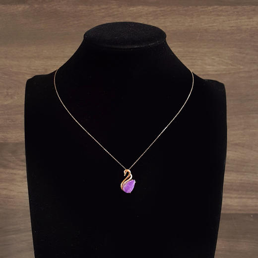 AU750玫瑰金镶钻镶天然细腻天鹅造型紫罗兰舒俱来吊坠项链22.3*12.3*5.5MM（皆取最大值）120126XY06 商品图8