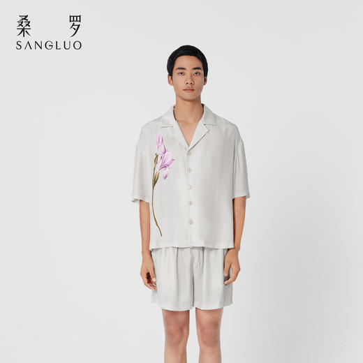东方鸢尾』桑罗休闲短袖睡衣套装桑蚕丝男士家居服可外穿 商品图4