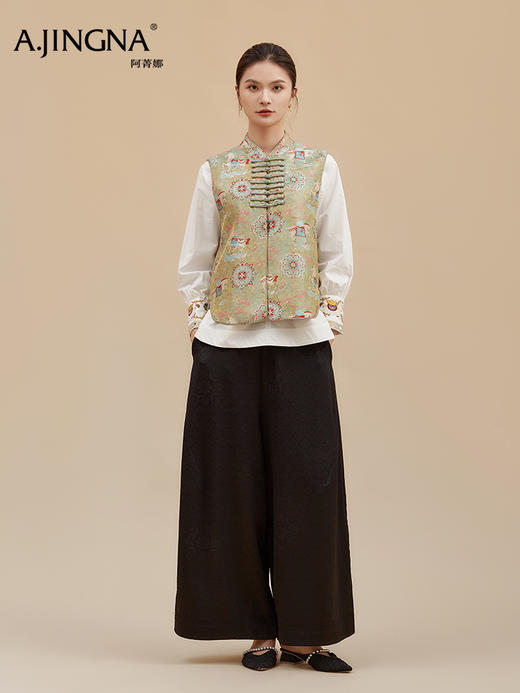 【青釉色提花】阿菁娜冬季新款马甲青釉色撞色提花设计立领宽松版型新中式细节感外套F30D203028 商品图5