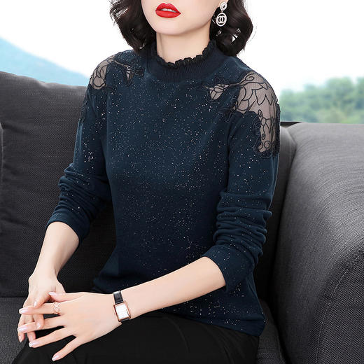 丁摩高领性感镂空洋气小衫内搭亮丝上衣2250 商品图3