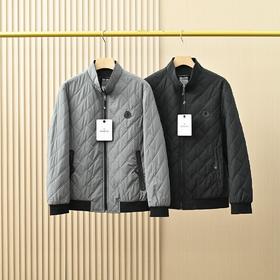 蒙口2026春秋新款桑蚕丝轻薄立领男士菱形格棉服外套